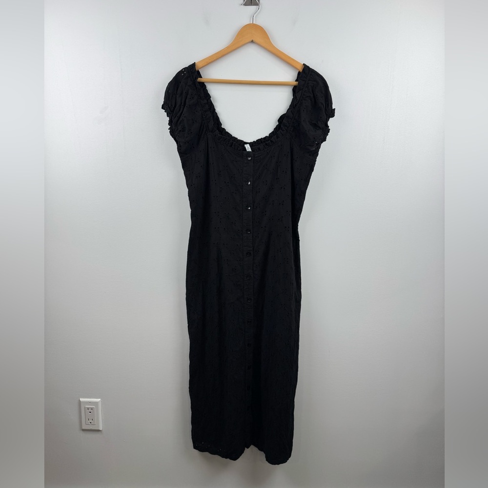 Rachel Pally Martina Eyelet Midi Puff Sleeve Ruffle Black Dress Size‎ Medium
